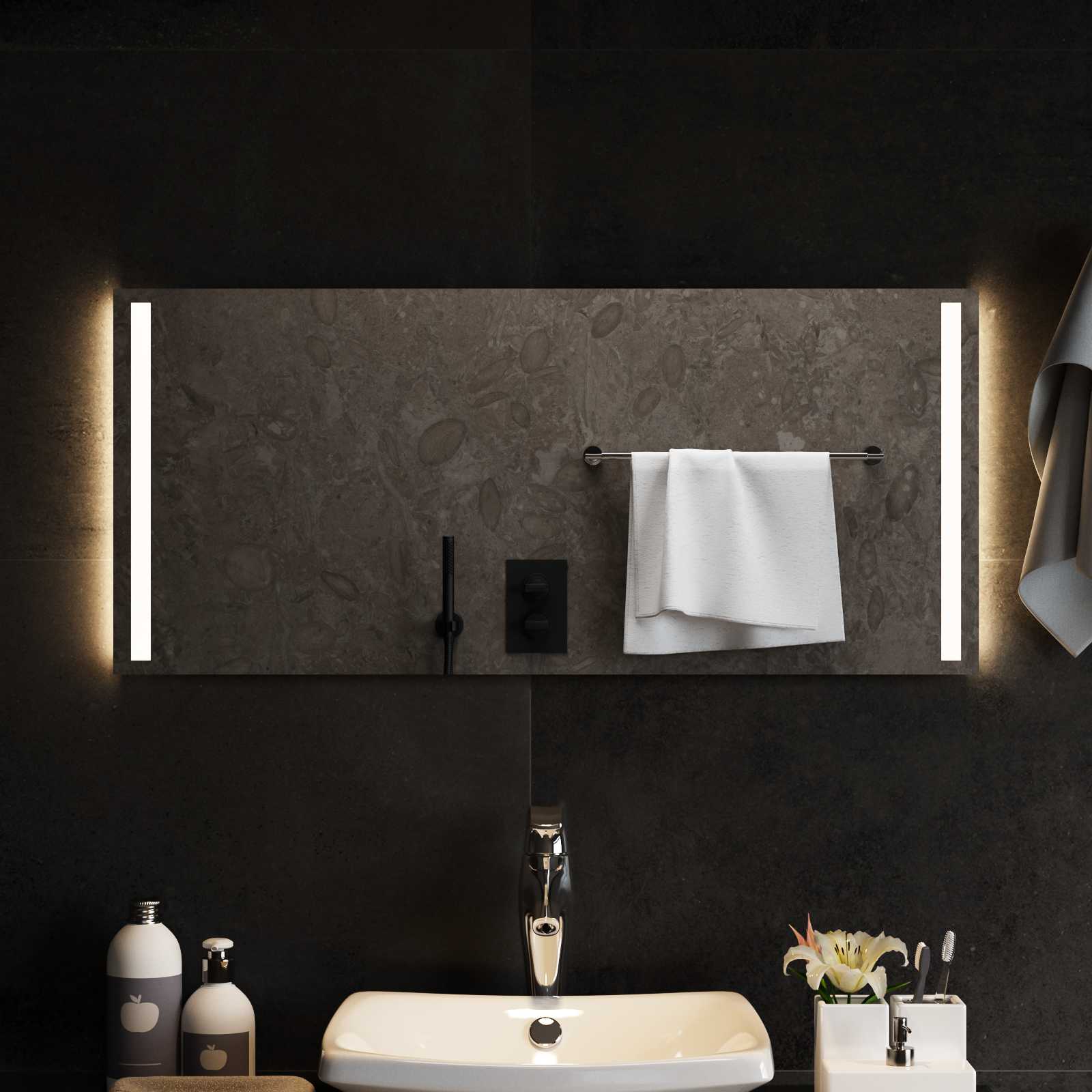 vidaXL LED Bathroom Mirror Transparent 90 x 40 cm Tempered Glass 3