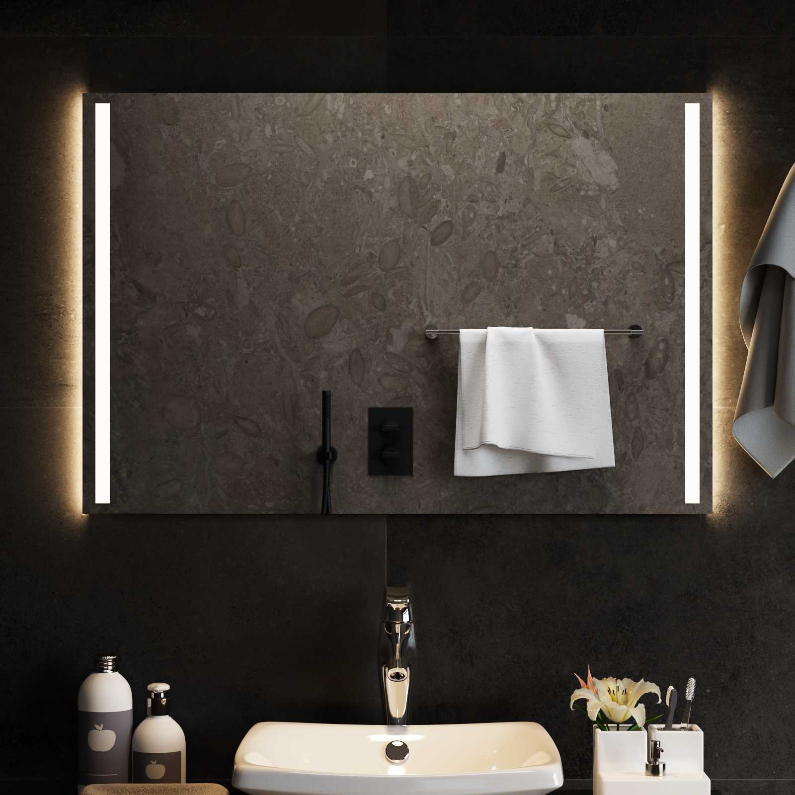 vidaXL LED Bathroom Mirror Transparent 90 x 60 cm Tempered Glass 3