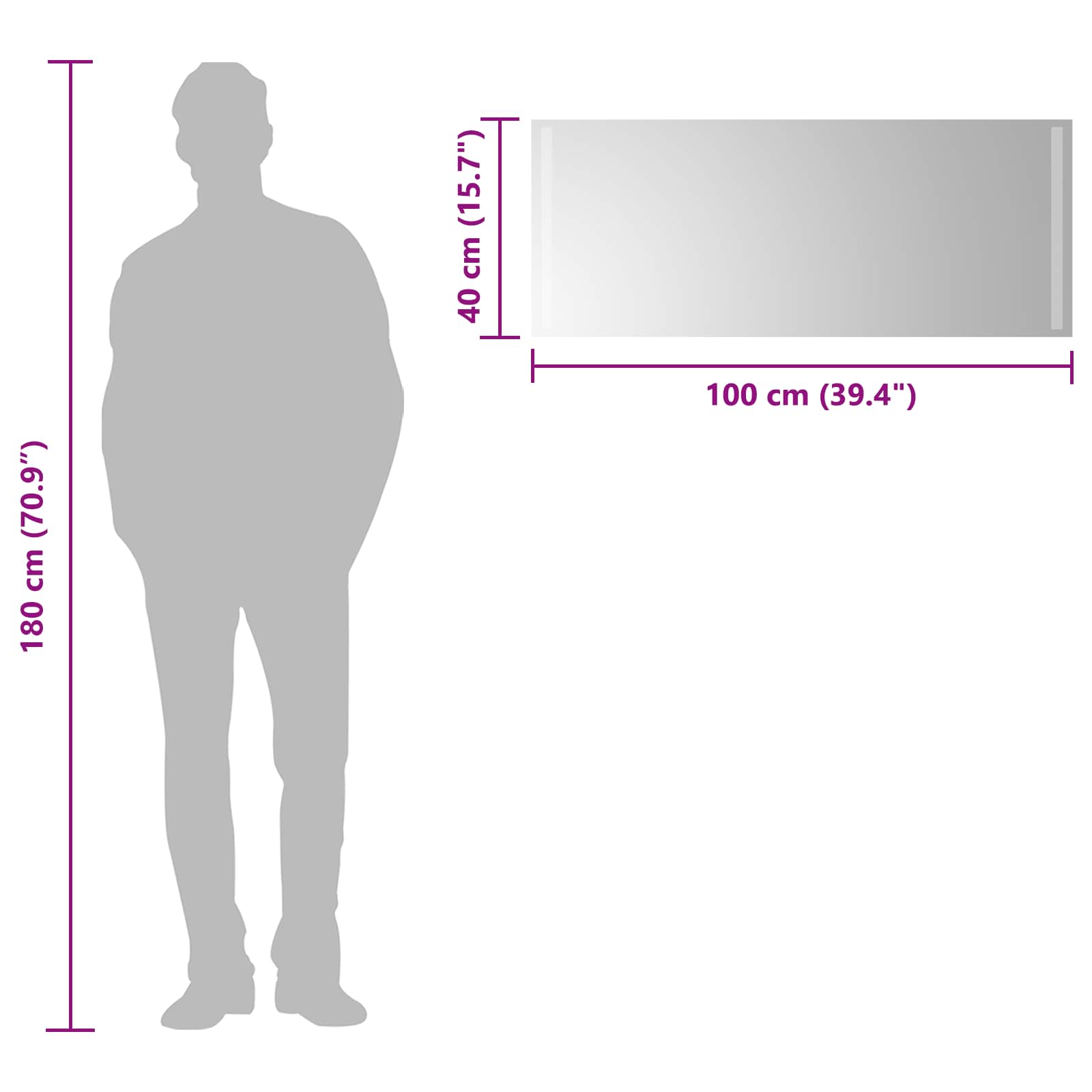 vidaXL LED Bathroom Mirror Transparent 100 x 40 cm Tempered Glass 6