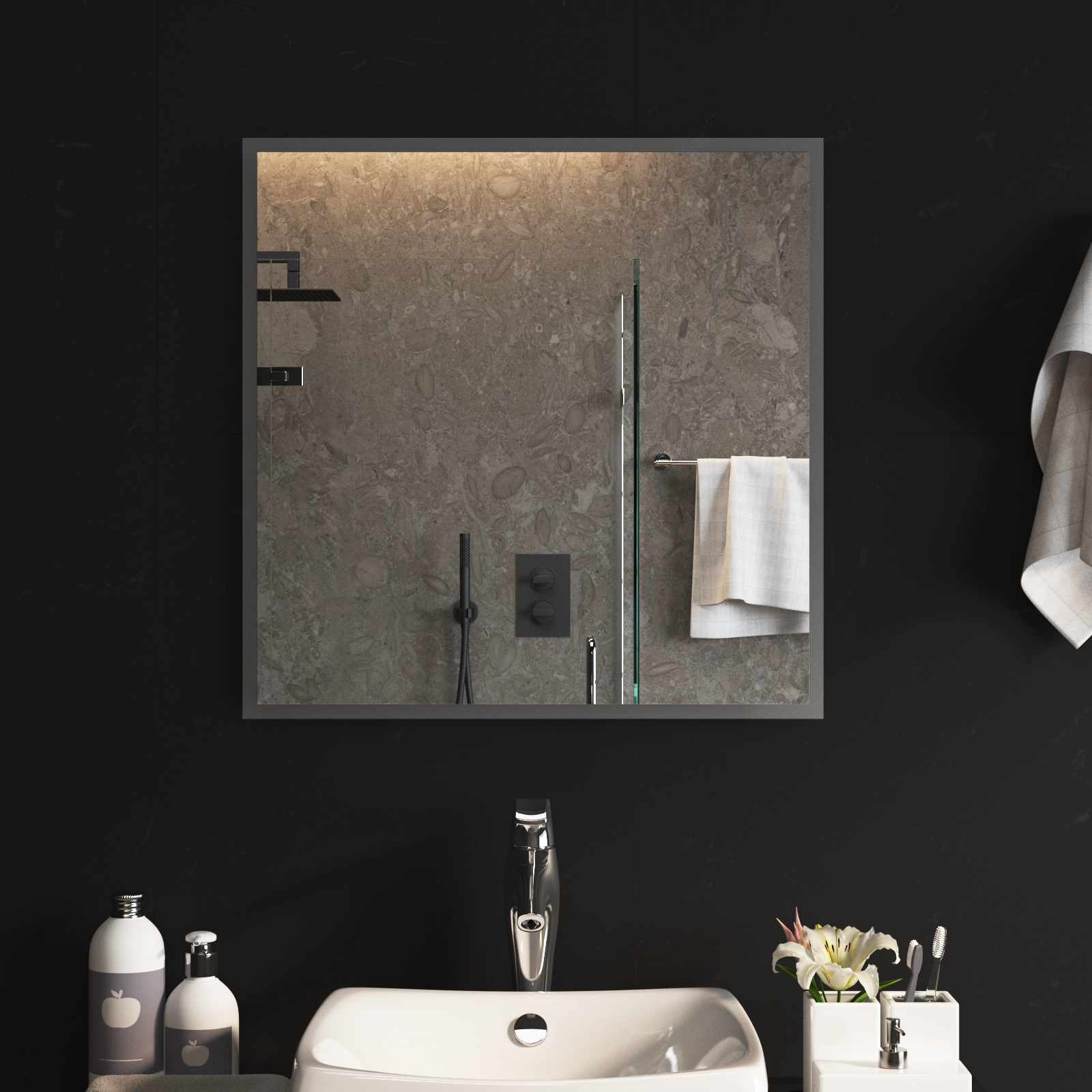 vidaXL LED Bathroom Mirror Transparent 60 x 60 cm Tempered Glass 1