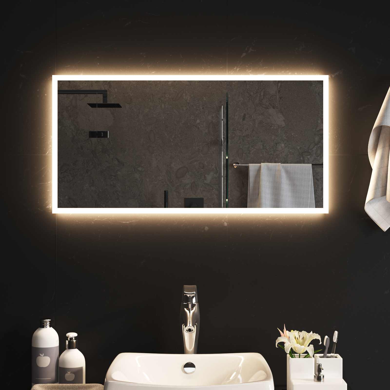 vidaXL LED Bathroom Mirror Transparent 80 x 40 cm Tempered Glass 3