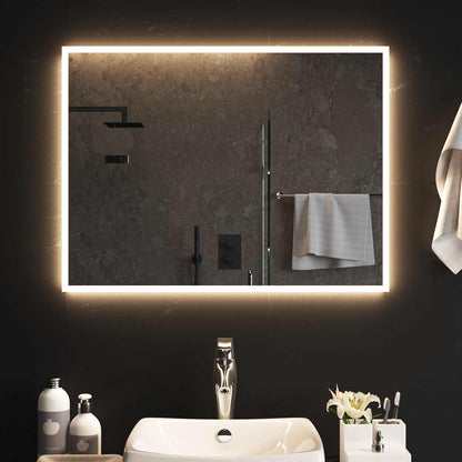 vidaXL LED Bathroom Mirror Transparent 80 x 60 cm Tempered Glass 3