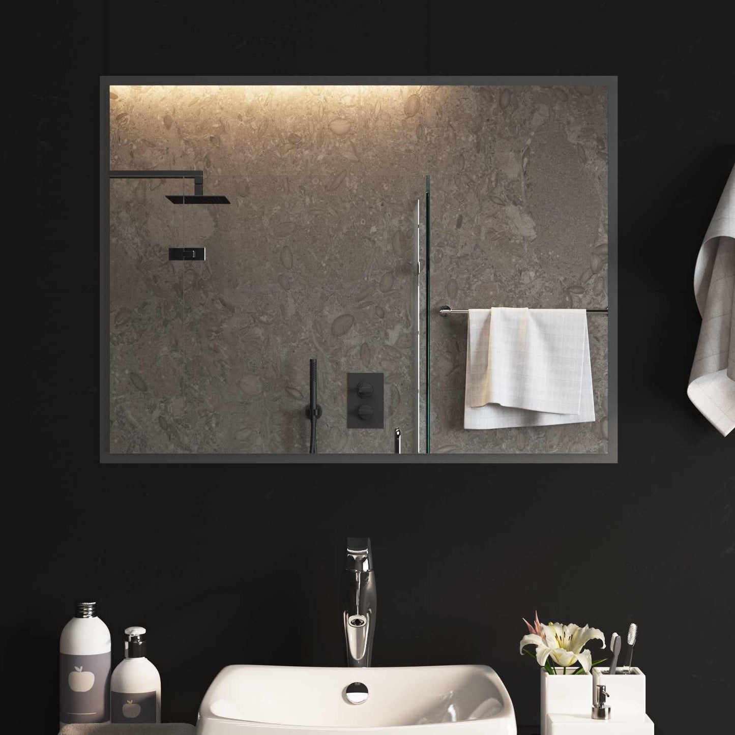vidaXL LED Bathroom Mirror Transparent 80 x 60 cm Tempered Glass 1