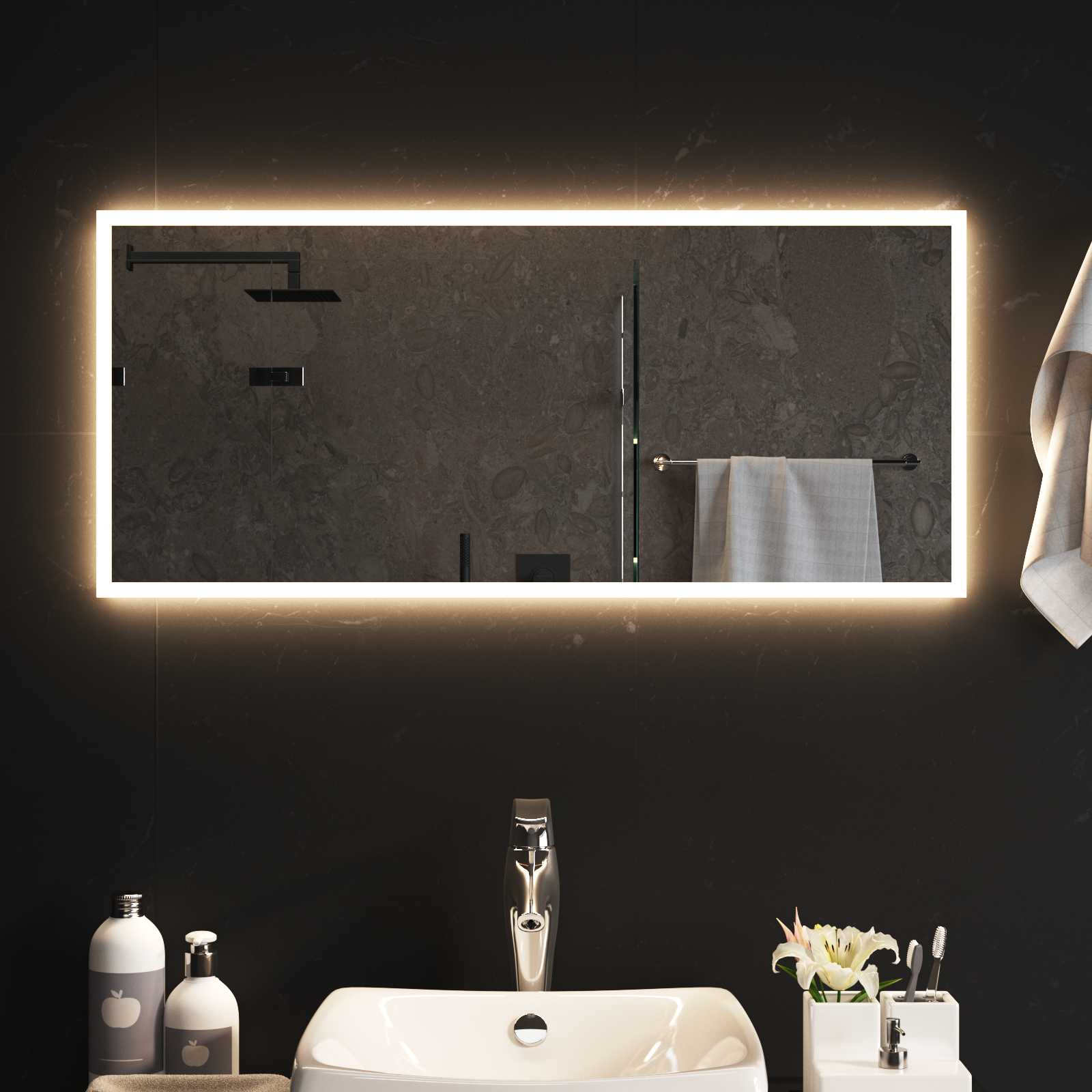vidaXL LED Bathroom Mirror Transparent 90 x 40 cm Tempered Glass 3