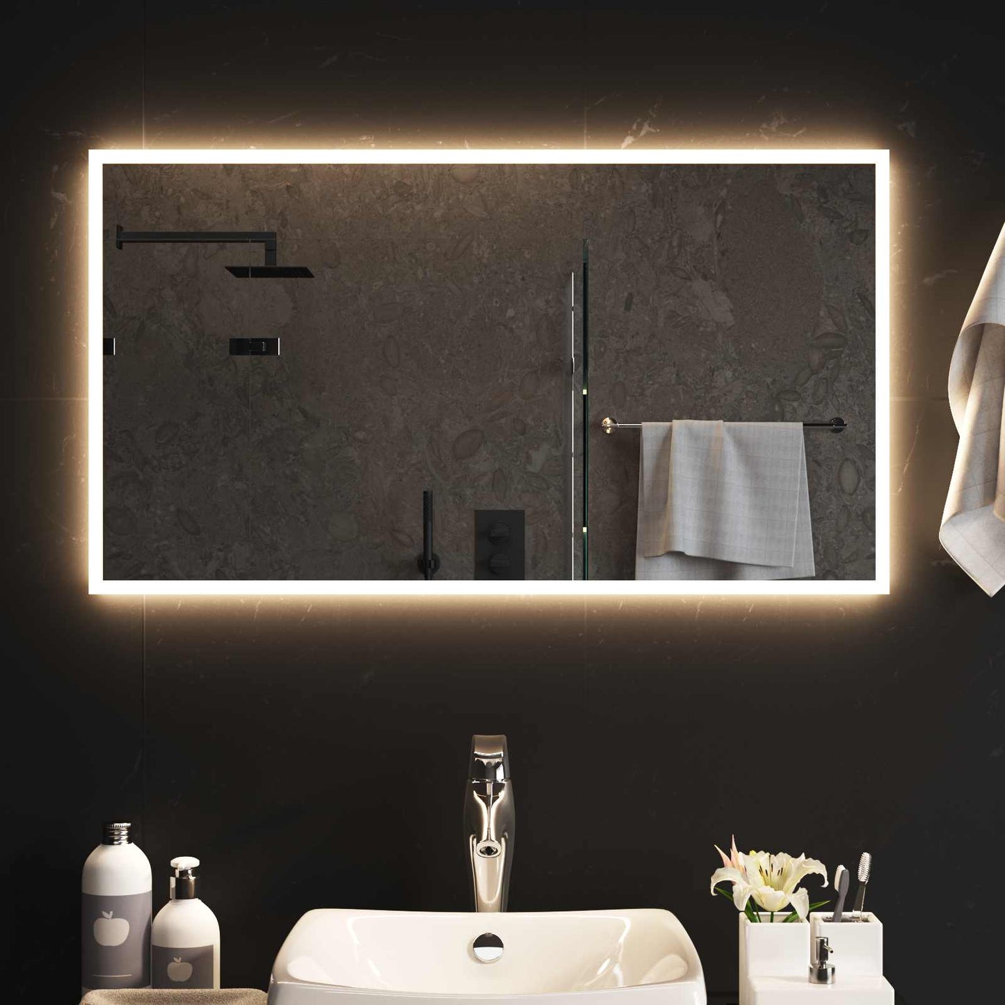 vidaXL LED Bathroom Mirror Transparent 90 x 50 cm Tempered Glass 3