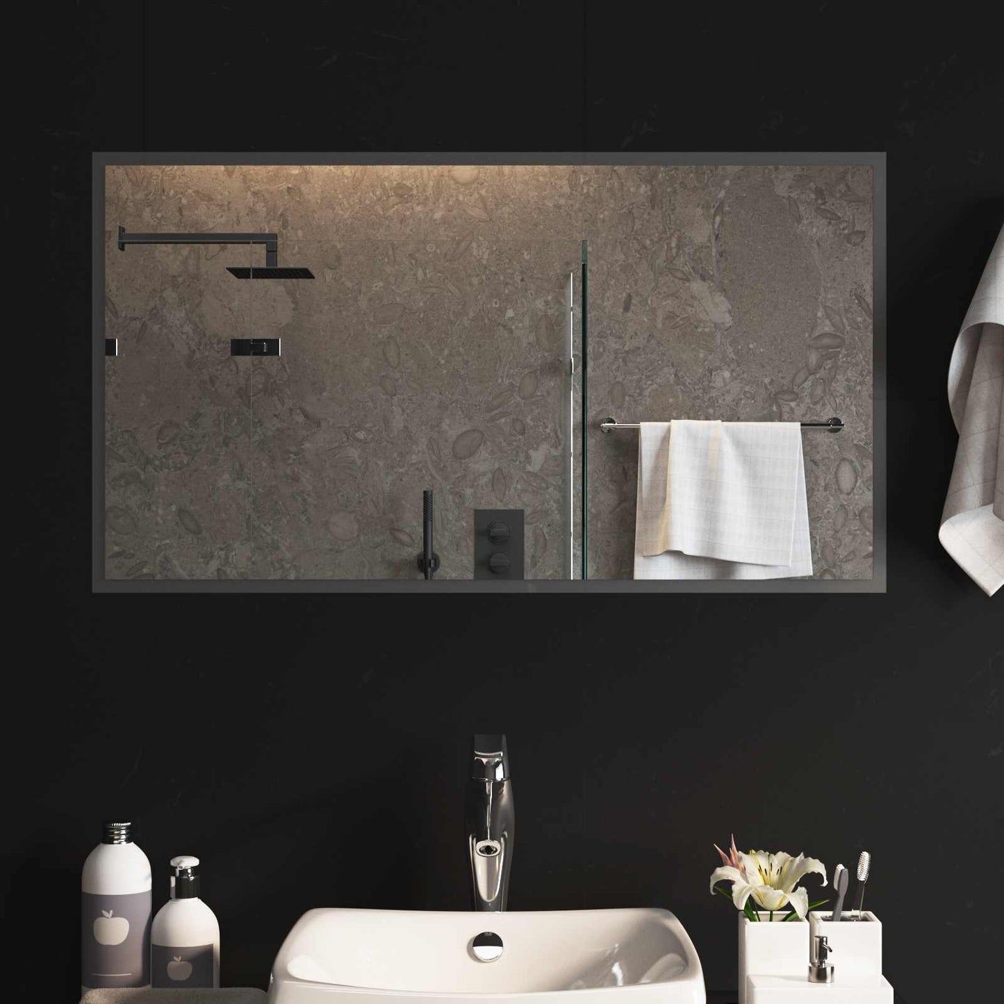 vidaXL LED Bathroom Mirror Transparent 90 x 50 cm Tempered Glass 1