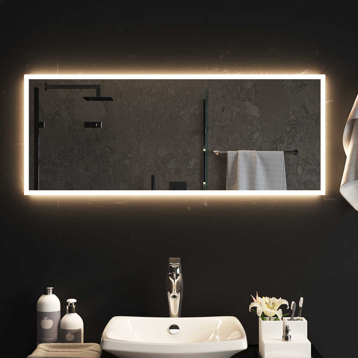 vidaXL LED Bathroom Mirror Transparent 100 x 40 cm Tempered Glass 3