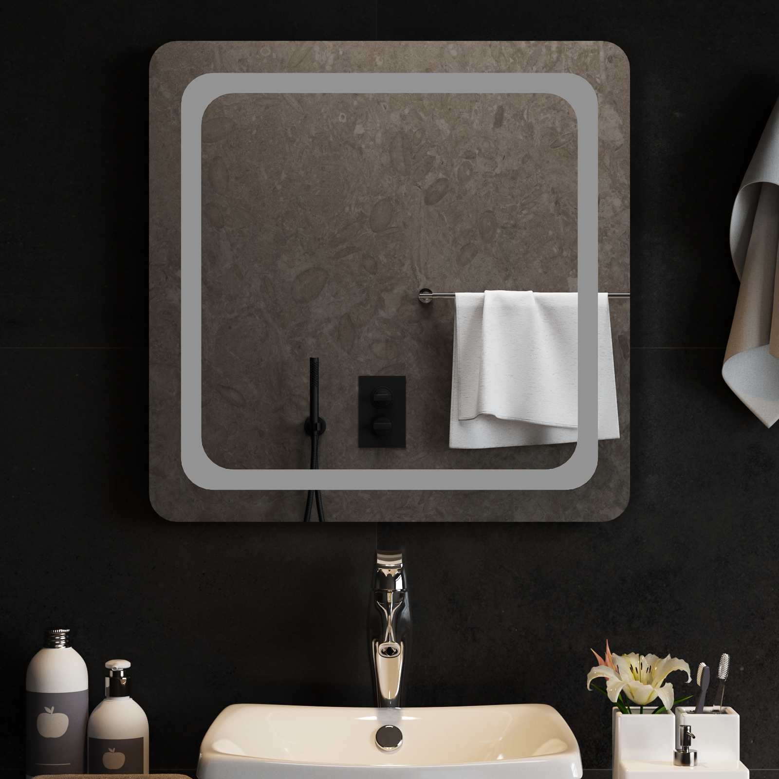 vidaXL LED Bathroom Mirror Transparent 60 x 60 cm Tempered Glass 1
