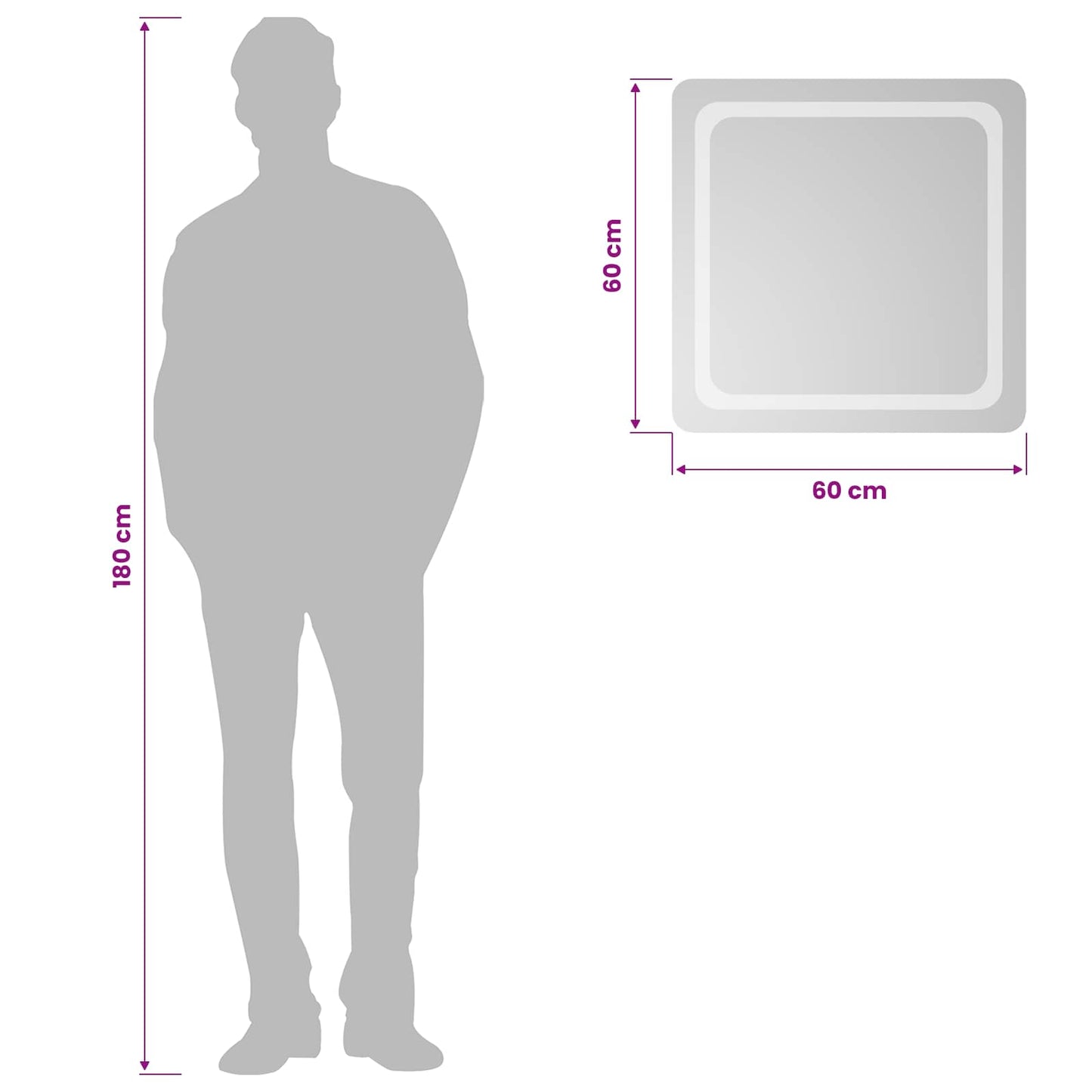 vidaXL LED Bathroom Mirror Transparent 60 x 60 cm Tempered Glass 6