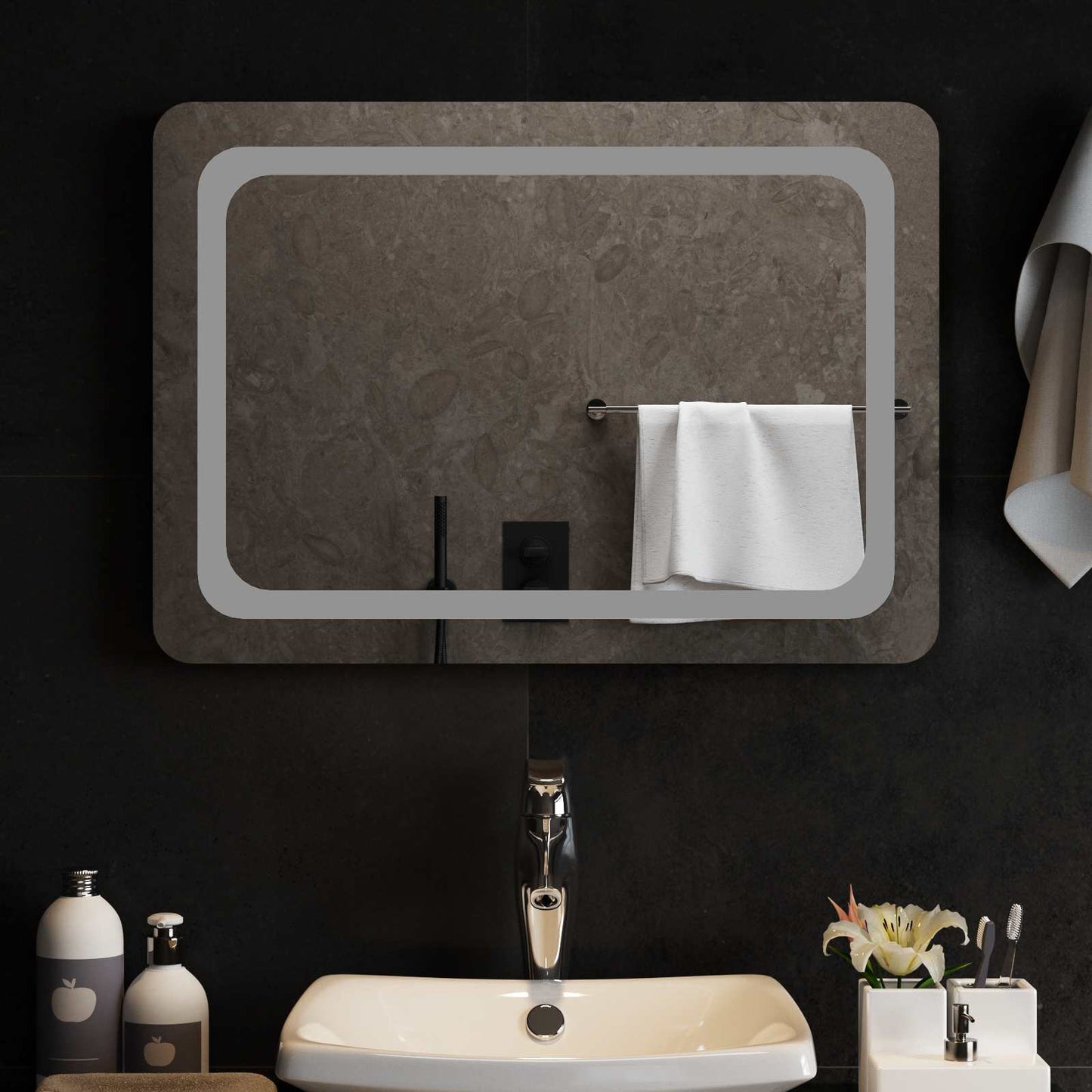 vidaXL LED Bathroom Mirror Transparent 70 x 50 cm Tempered Glass 1