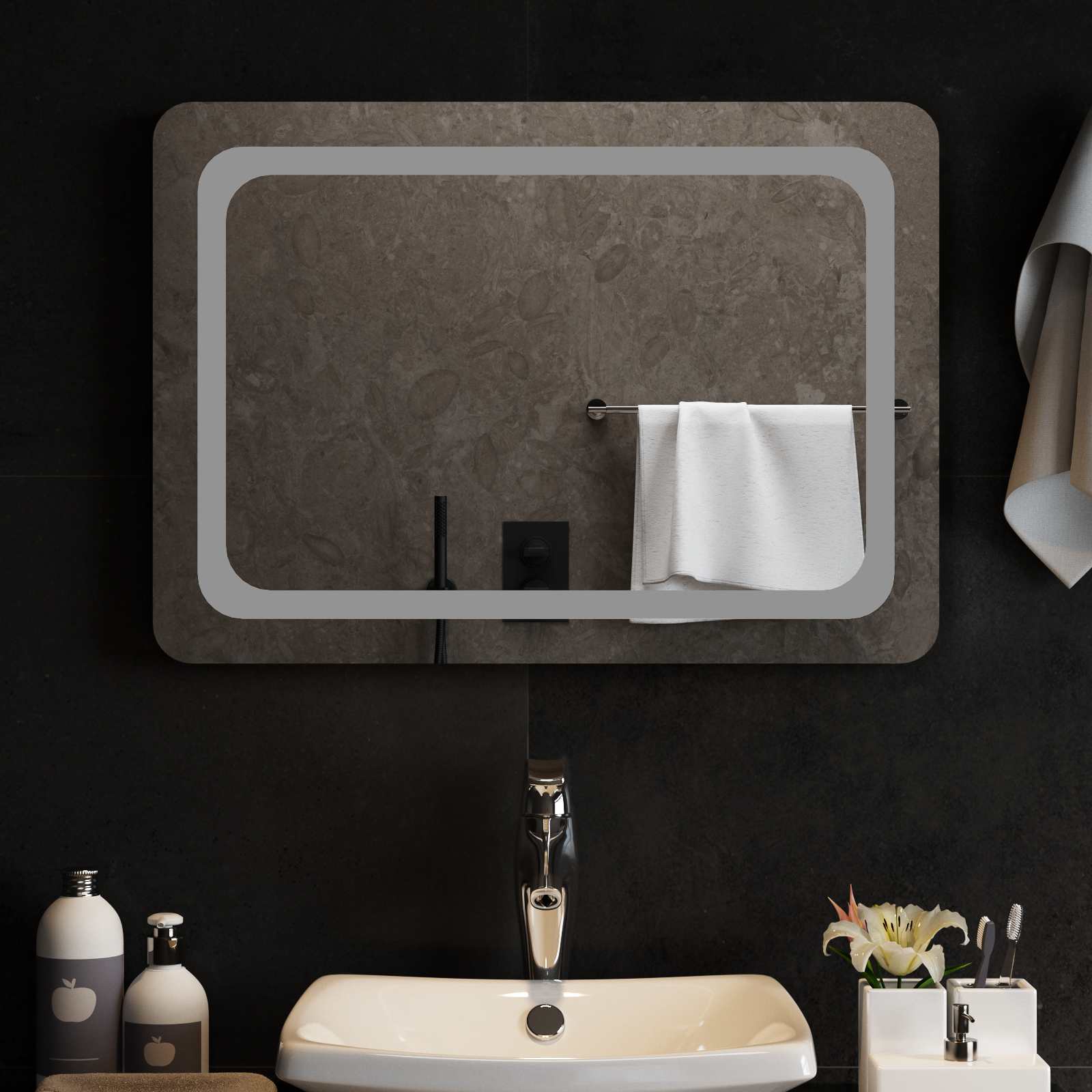 vidaXL LED Bathroom Mirror Transparent 70 x 50 cm Tempered Glass 1