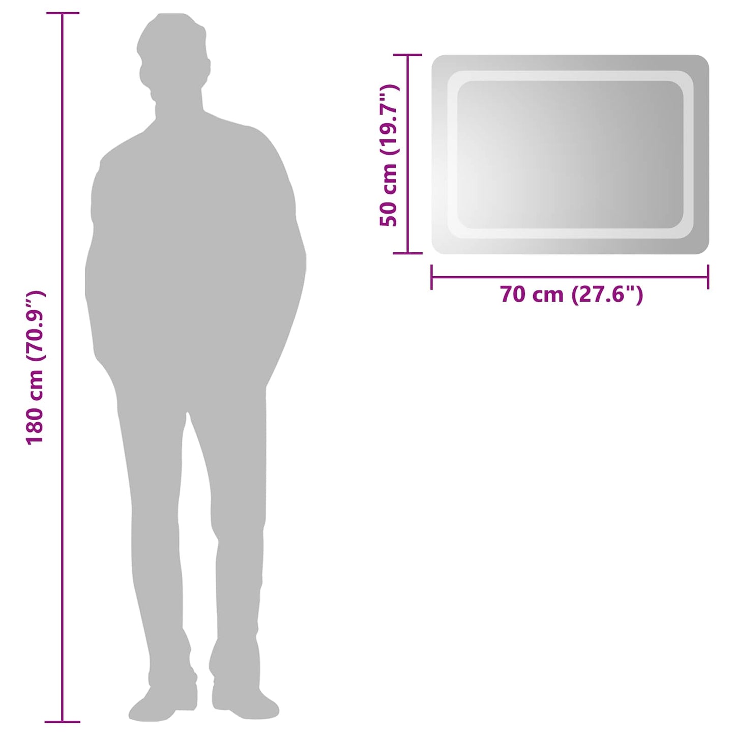 vidaXL LED Bathroom Mirror Transparent 70 x 50 cm Tempered Glass 6