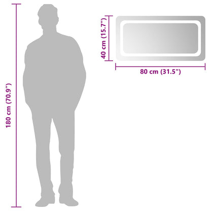vidaXL LED Bathroom Mirror Transparent 80 x 40 cm Tempered Glass 6