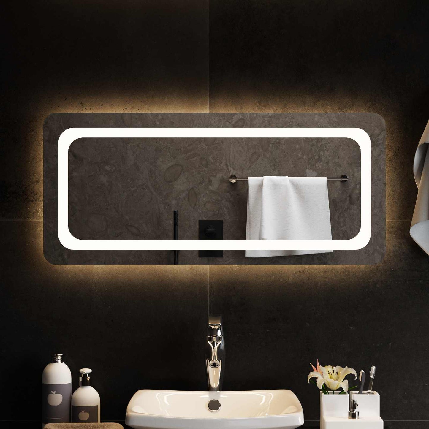 vidaXL LED Bathroom Mirror Transparent 90 x 40 cm Tempered Glass 3