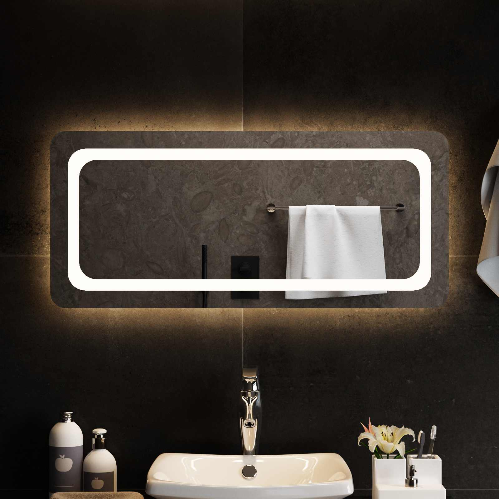vidaXL LED Bathroom Mirror Transparent 90 x 40 cm Tempered Glass 3
