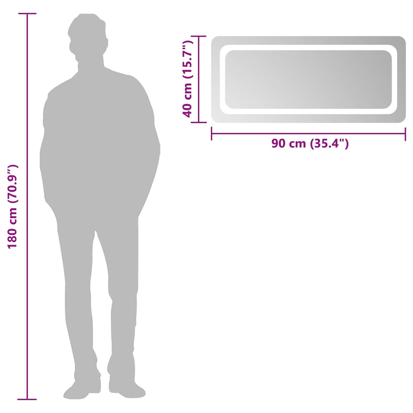 vidaXL LED Bathroom Mirror Transparent 90 x 40 cm Tempered Glass 6
