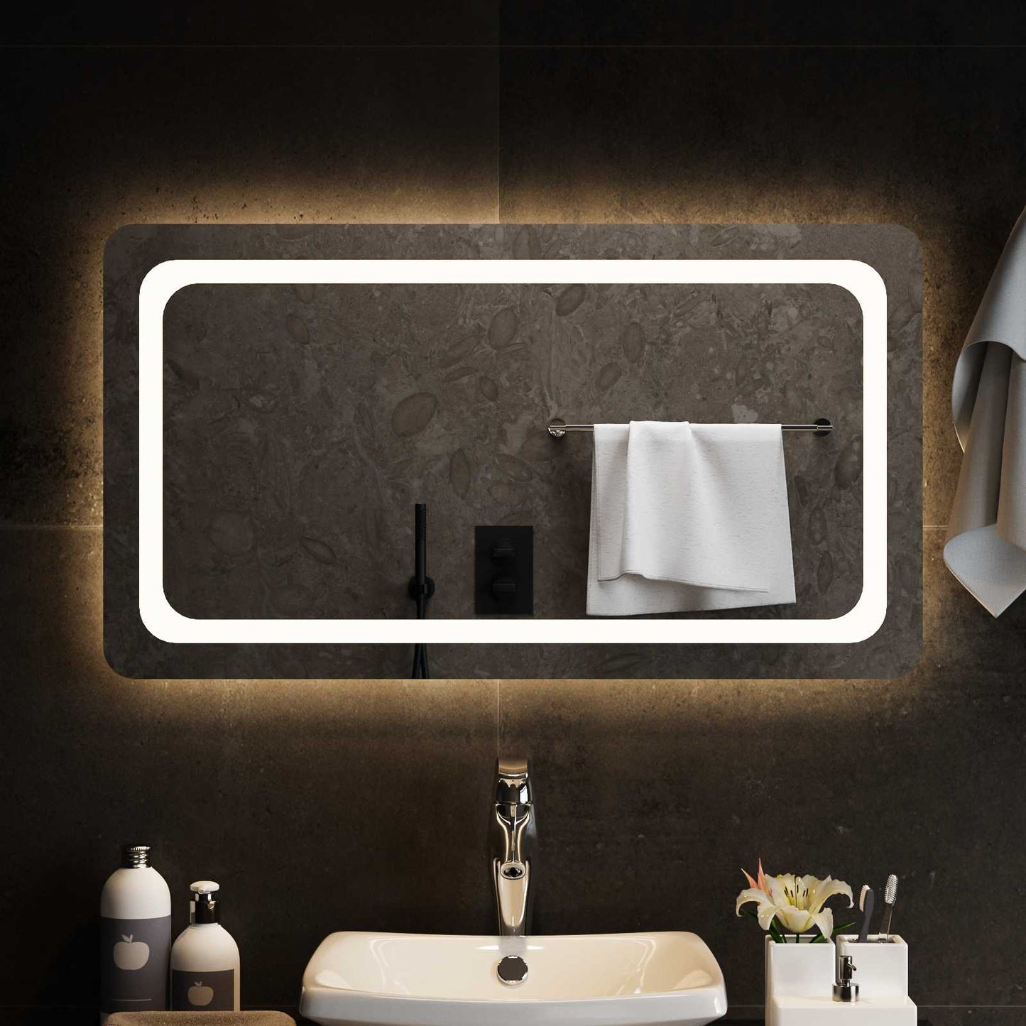 vidaXL LED Bathroom Mirror Transparent 90 x 50 cm Tempered Glass 3