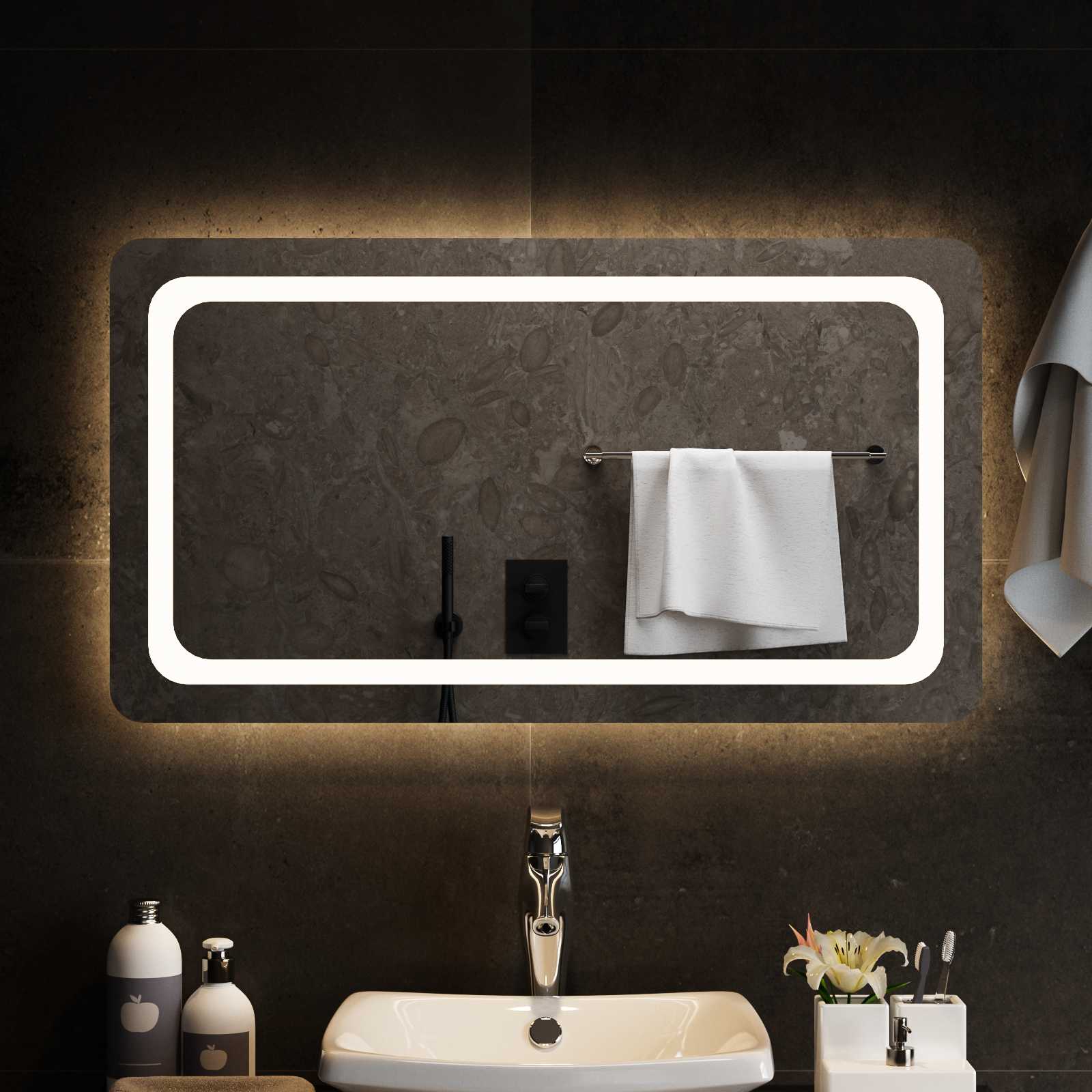 vidaXL LED Bathroom Mirror Transparent 90 x 50 cm Tempered Glass 3