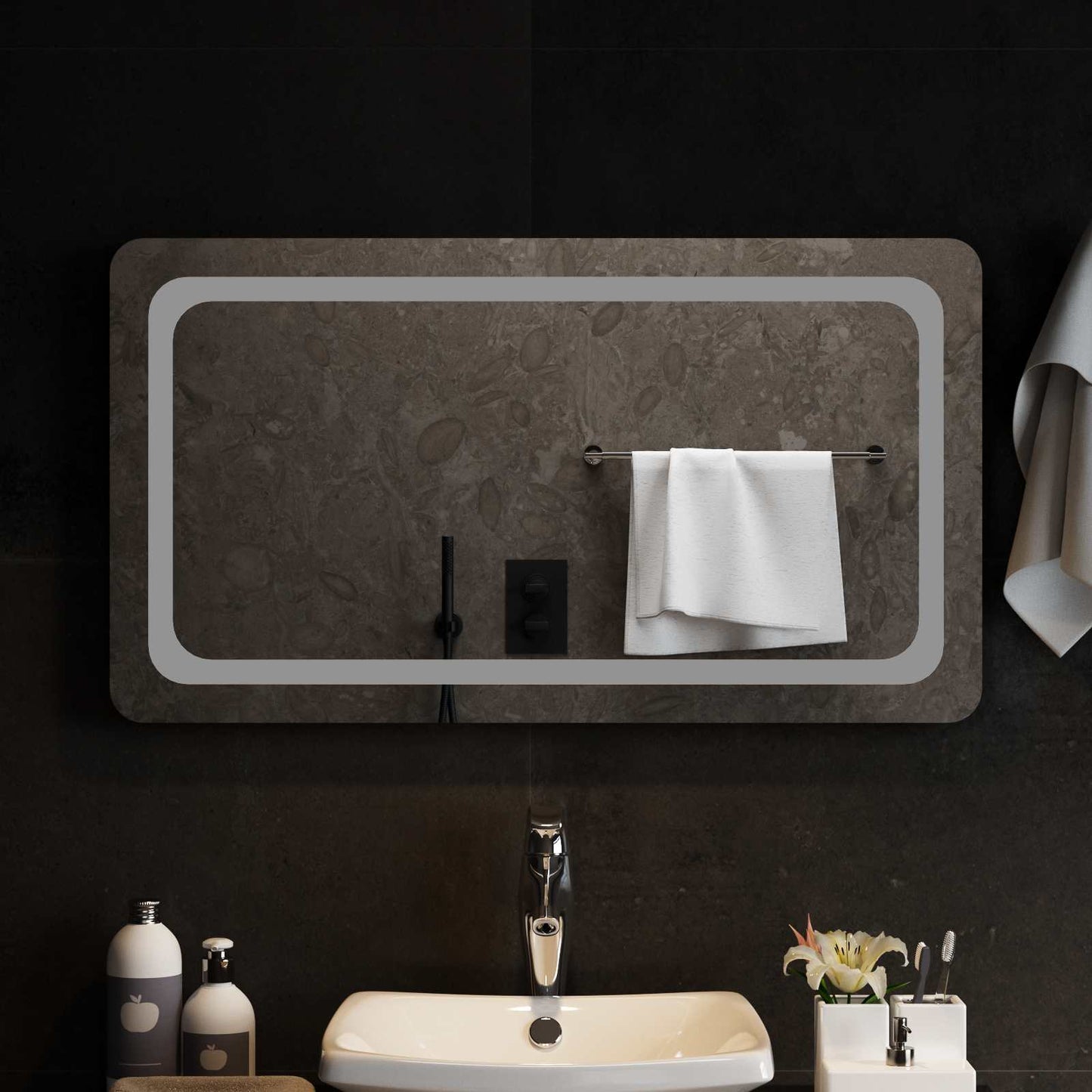 vidaXL LED Bathroom Mirror Transparent 90 x 50 cm Tempered Glass 1