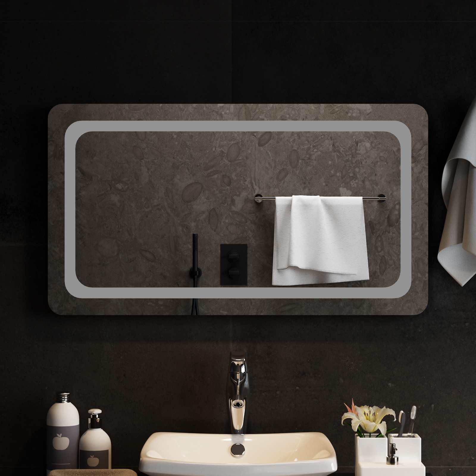 vidaXL LED Bathroom Mirror Transparent 90 x 50 cm Tempered Glass 1