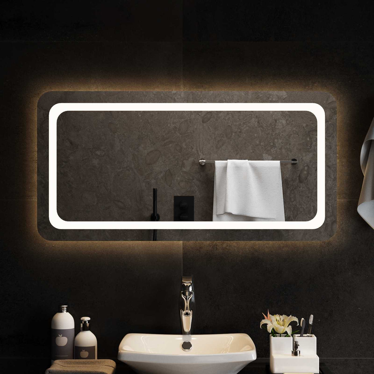 vidaXL LED Bathroom Mirror Transparent 100 x 50 cm Tempered Glass 3