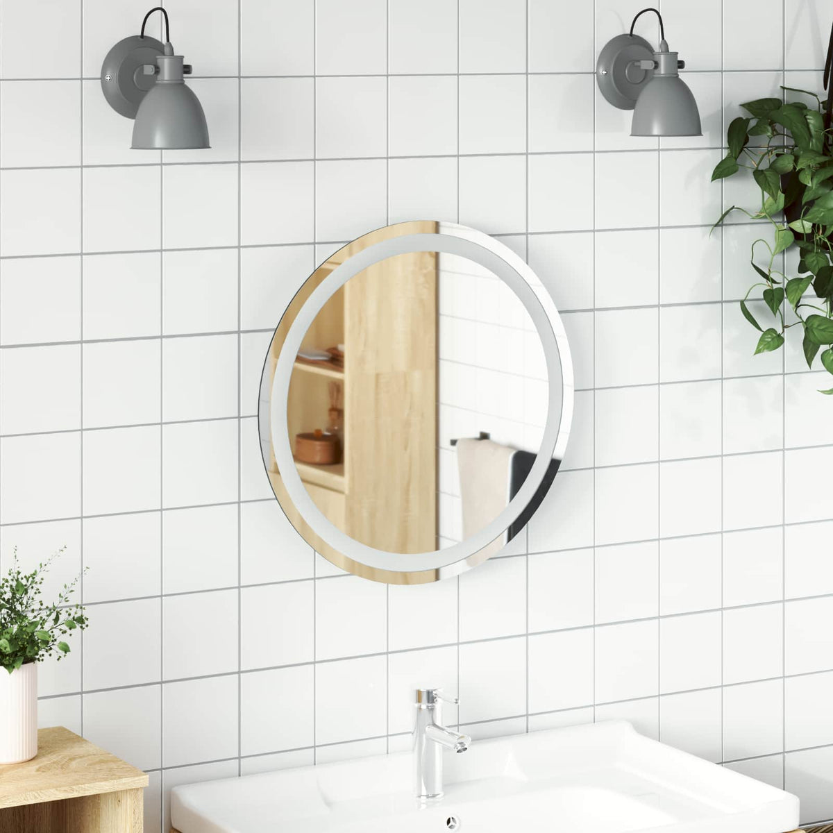 vidaXL LED Bathroom Mirror Transparent Ø 30 cm Tempered Glass