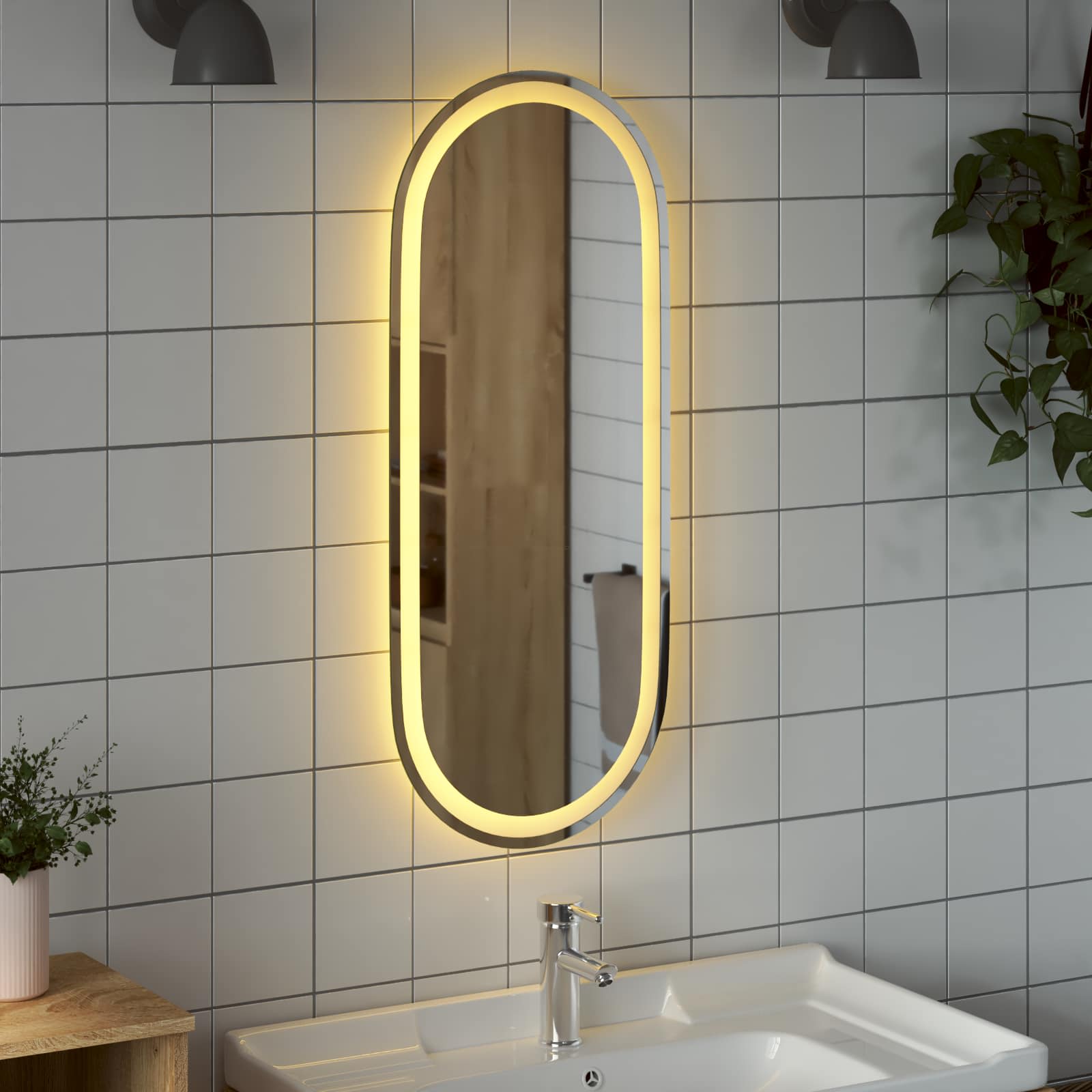 vidaXL LED Bathroom Mirror Transparent 90 x 40 cm Tempered Glass 4