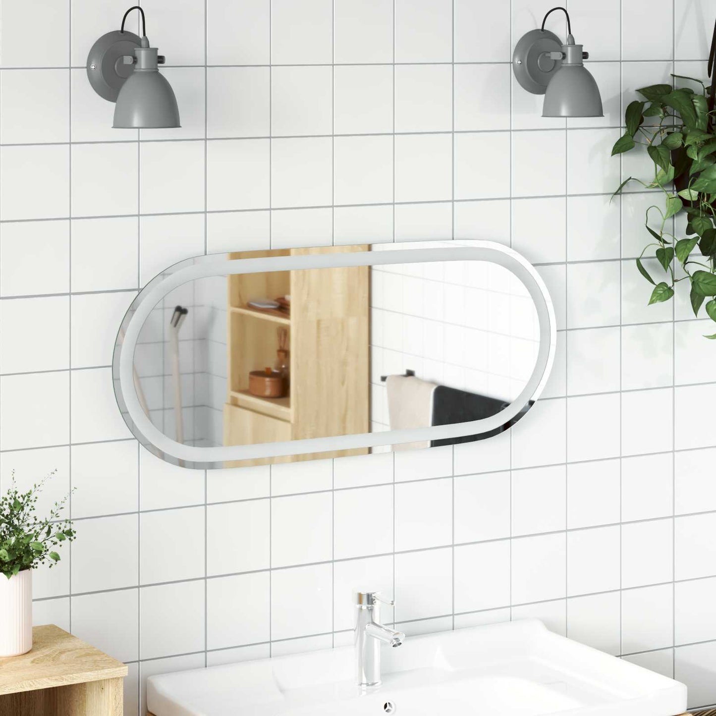 vidaXL LED Bathroom Mirror Transparent 90 x 40 cm Tempered Glass 1