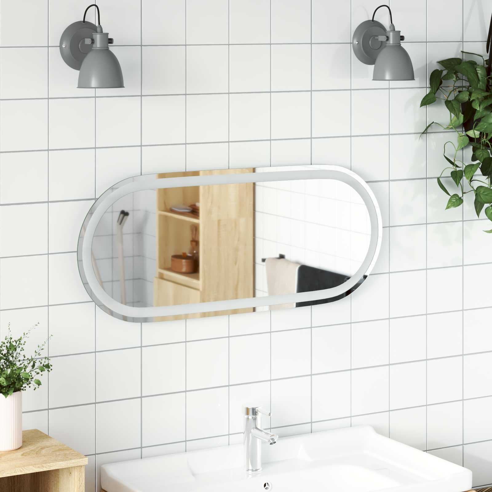 vidaXL LED Bathroom Mirror Transparent 90 x 40 cm Tempered Glass 1