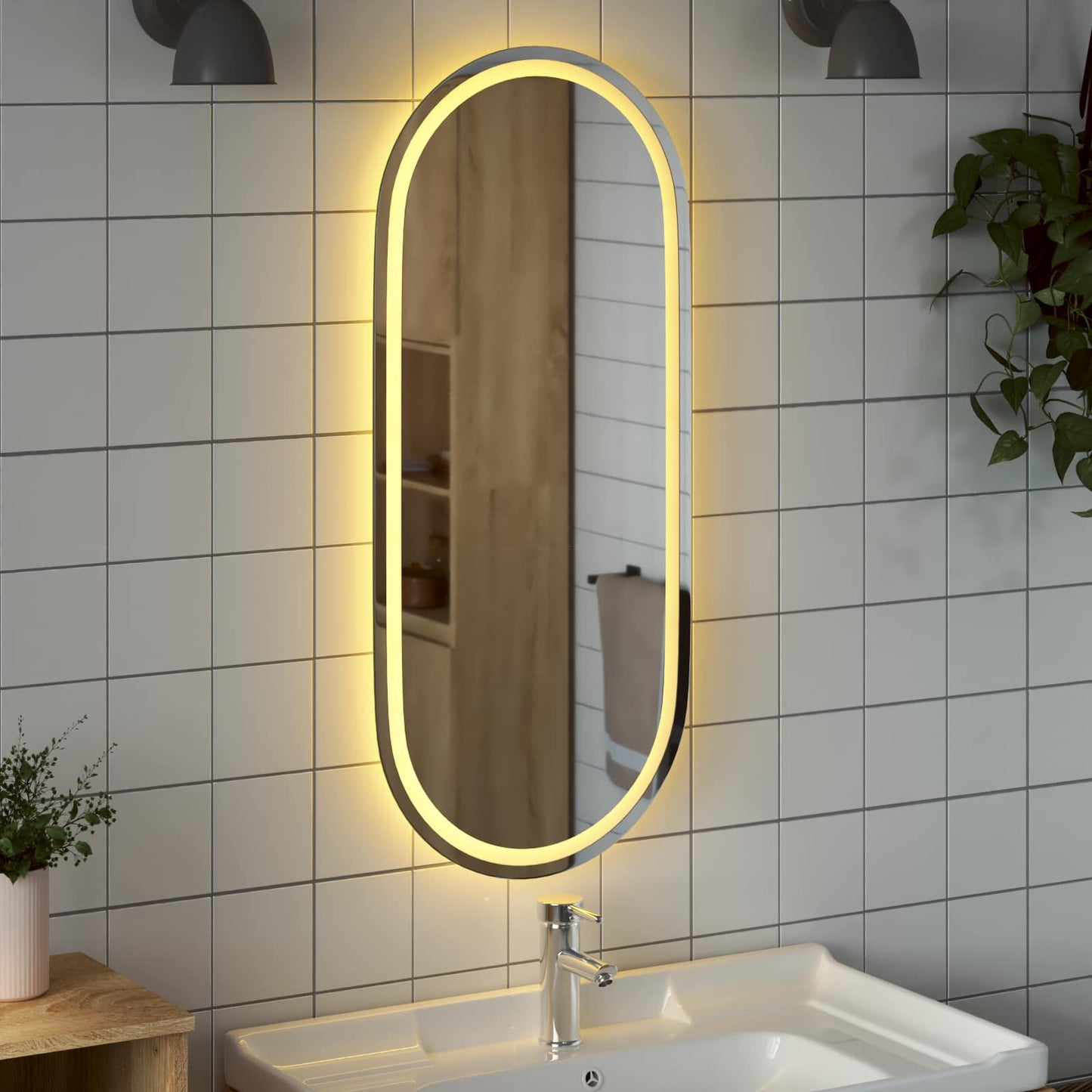 vidaXL LED Bathroom Mirror Transparent 100 x 45 cm Tempered Glass 4