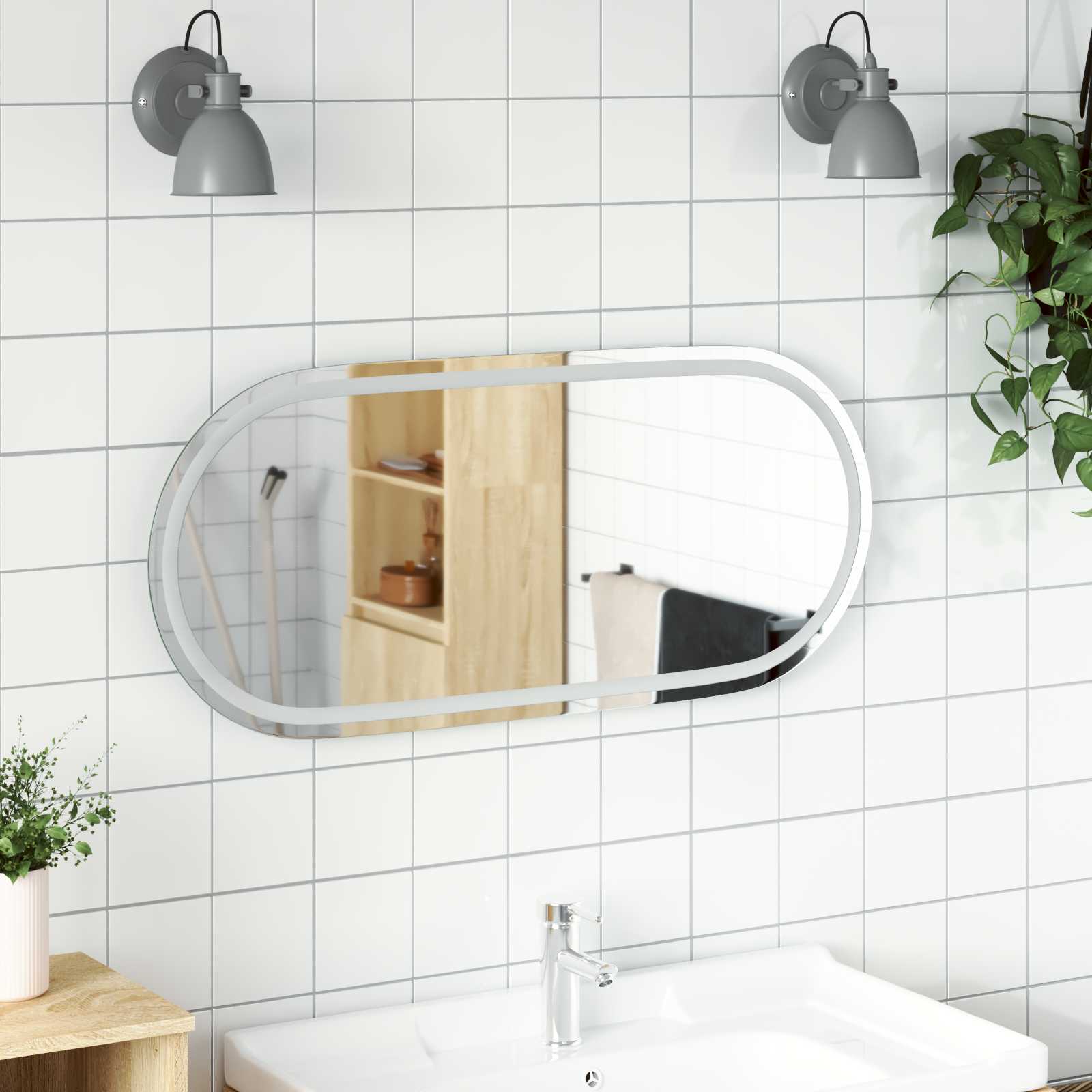 vidaXL LED Bathroom Mirror Transparent 100 x 45 cm Tempered Glass 1