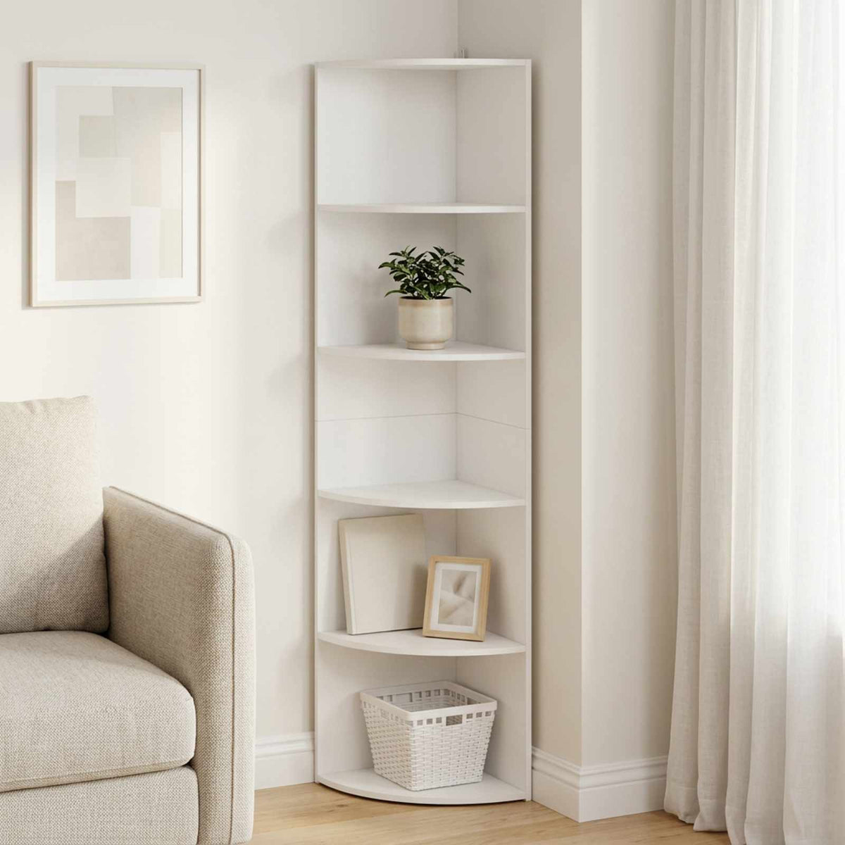Corner Shelf 5-Tier 41.5 x 41.5 x 178 cm Engineered Wood Width 41.5 cm Height 178 cm White