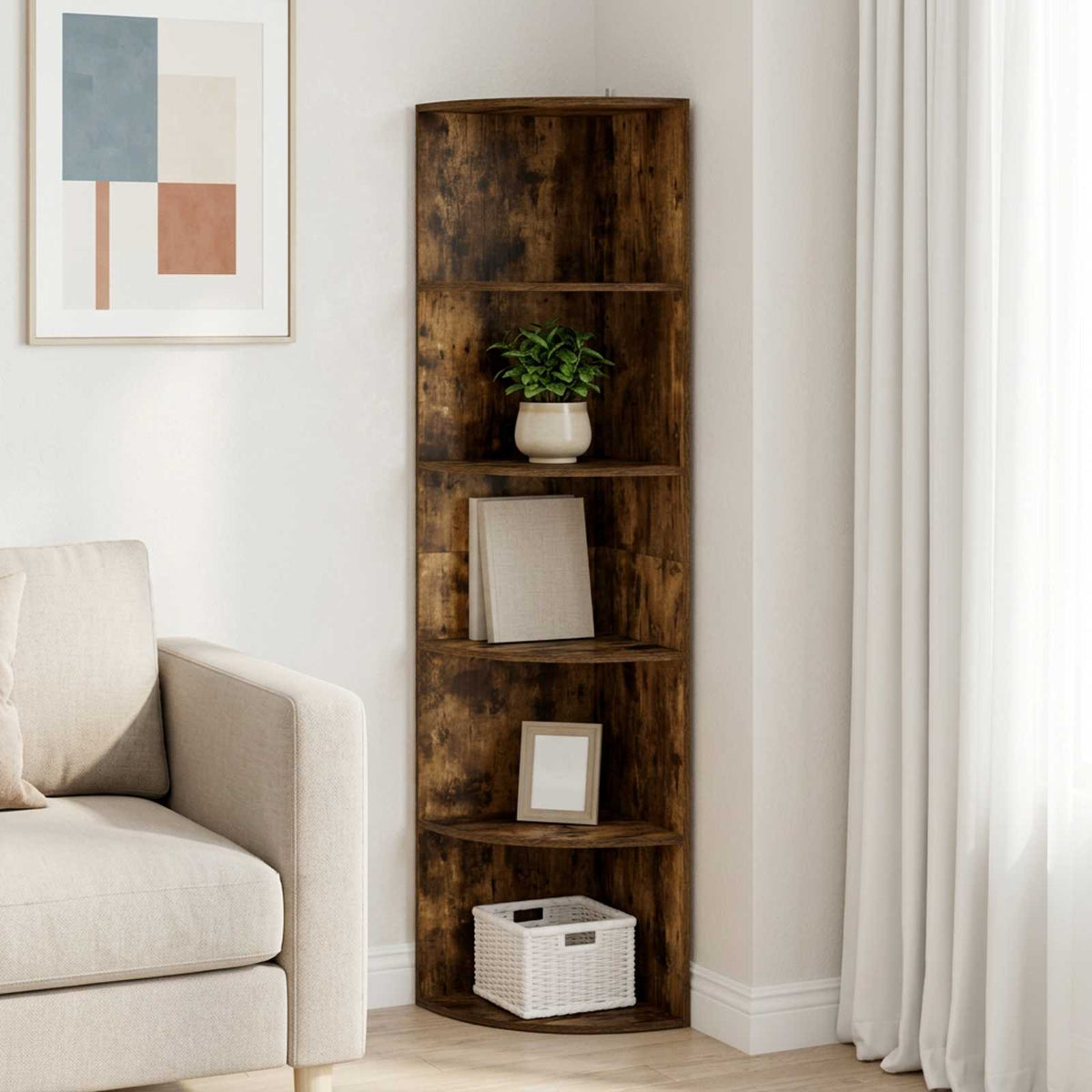 vidaXL Corner Shelf 5-Tier 41.5 x 41.5 x 178 cm Engineered Wood