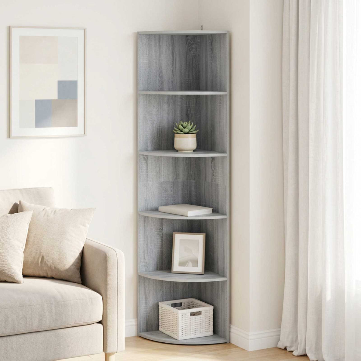 Corner Shelf 5-Tier 41.5 x 41.5 x 178 cm Engineered Wood Width 41.5 cm Height 178 cm Grey sonoma
