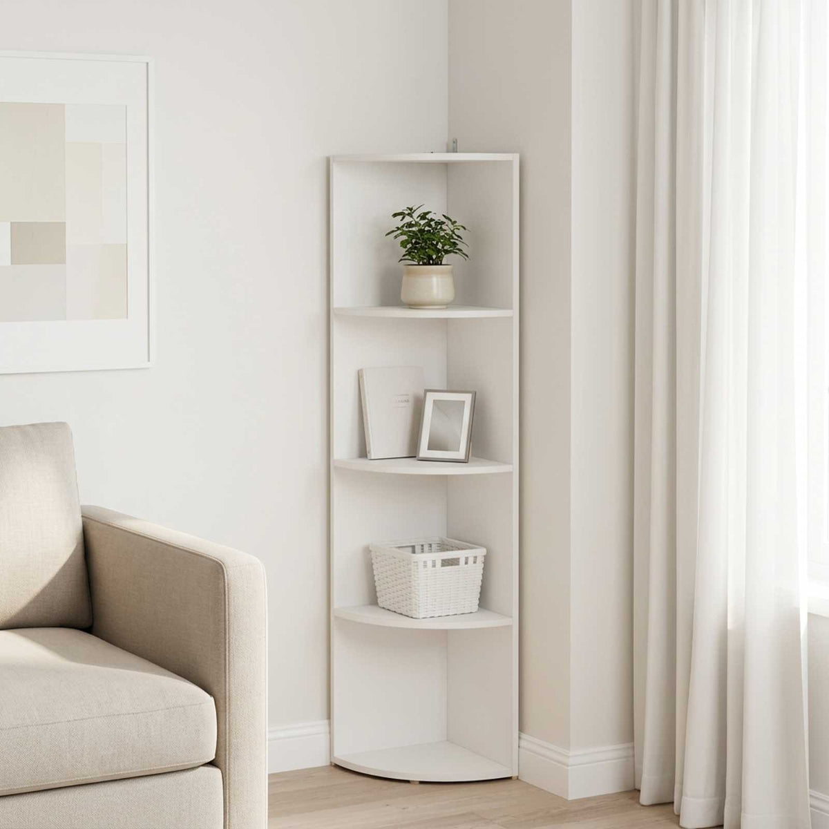 vidaXL Corner Shelf 4-Tier 41.5 x 41.5 x 143 cm Engineered Wood White 1