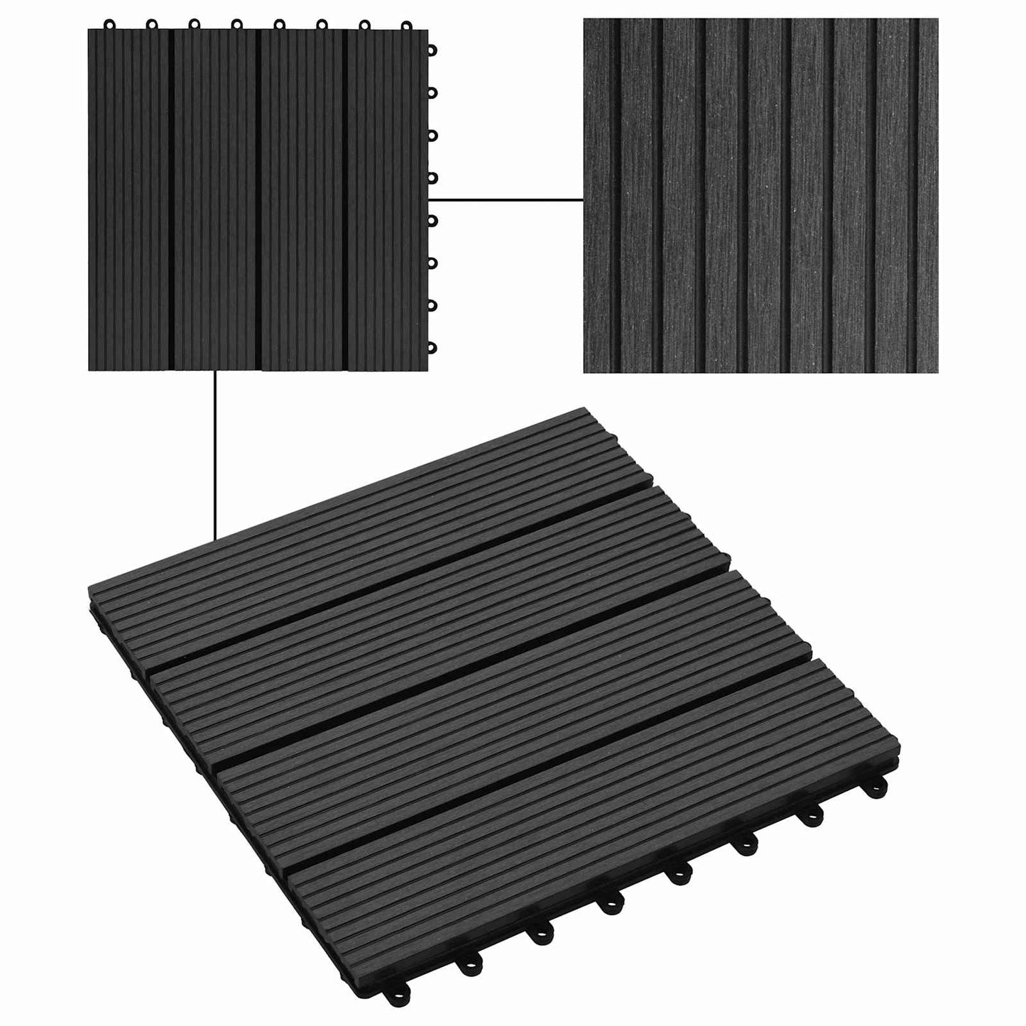 vidaXL Decking Tile 22 pcs Black 30 x 30 cm WPC 6