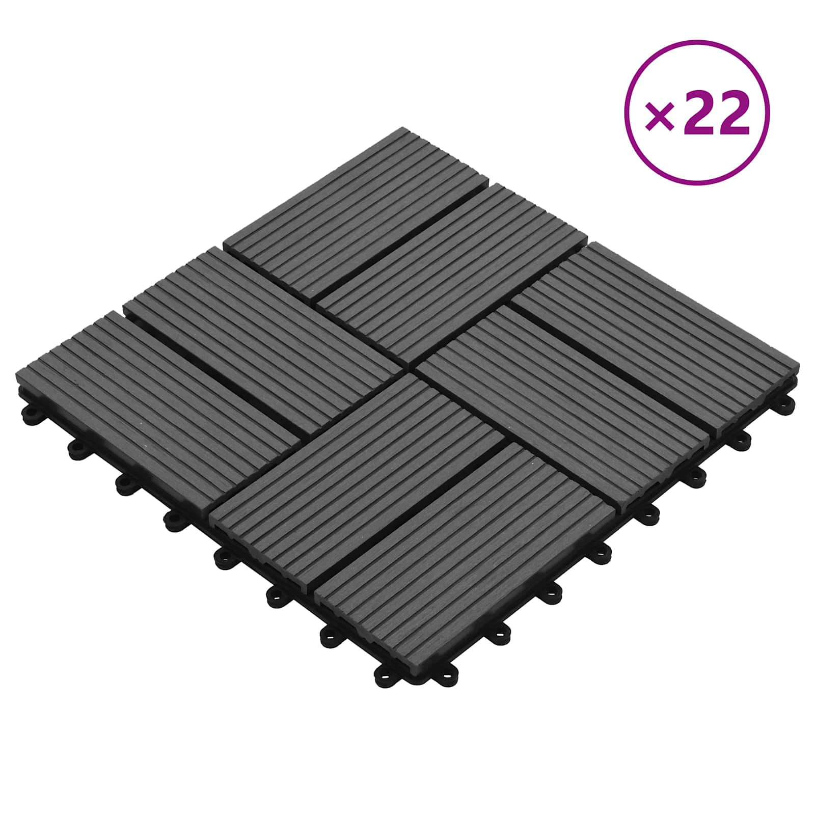 vidaXL Decking Tile 22 pcs Grey 30 x 30 cm WPC 2