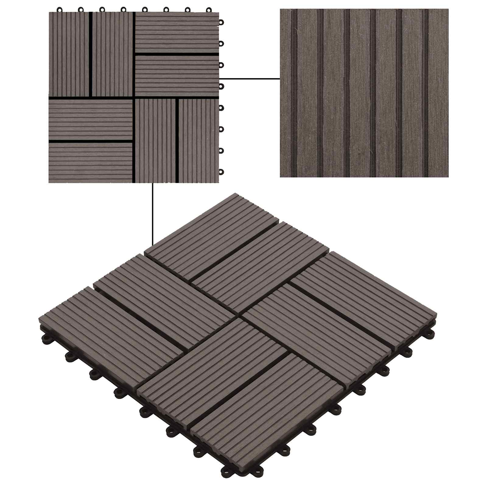 vidaXL Decking Tile 22 pcs Dark Brown 30 x 30 cm WPC 6