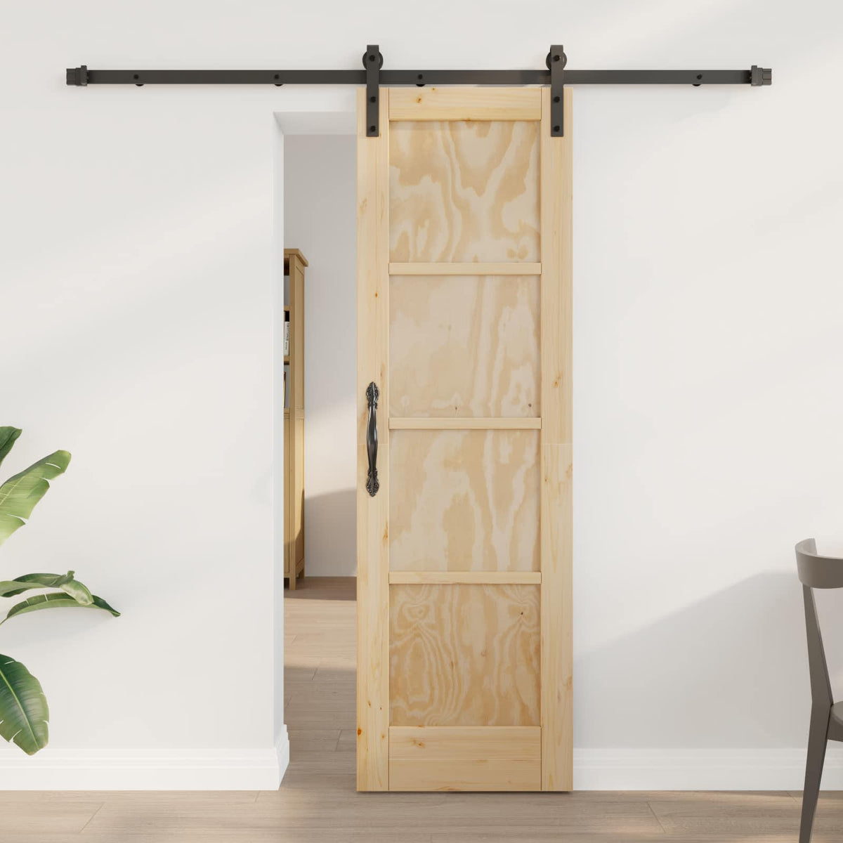 Sliding Door Solid Pine Wood 200 cm Natural and black 61 cm 198.5 cm
