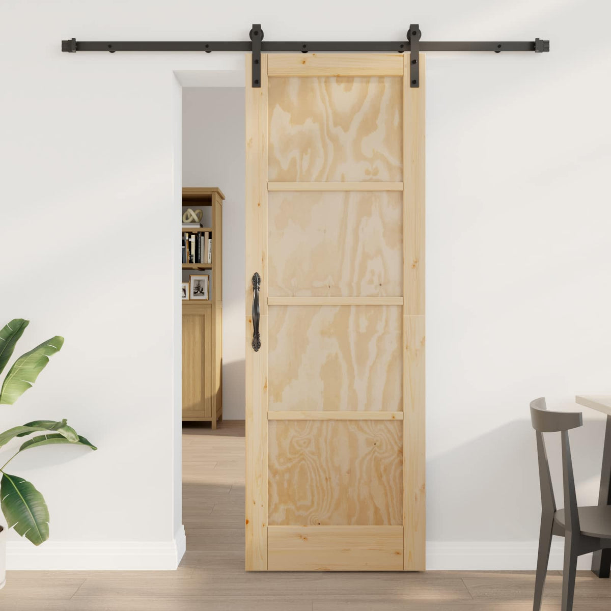 Sliding Door Solid Pine Wood 200 cm Natural and black 73.5 cm 211 cm