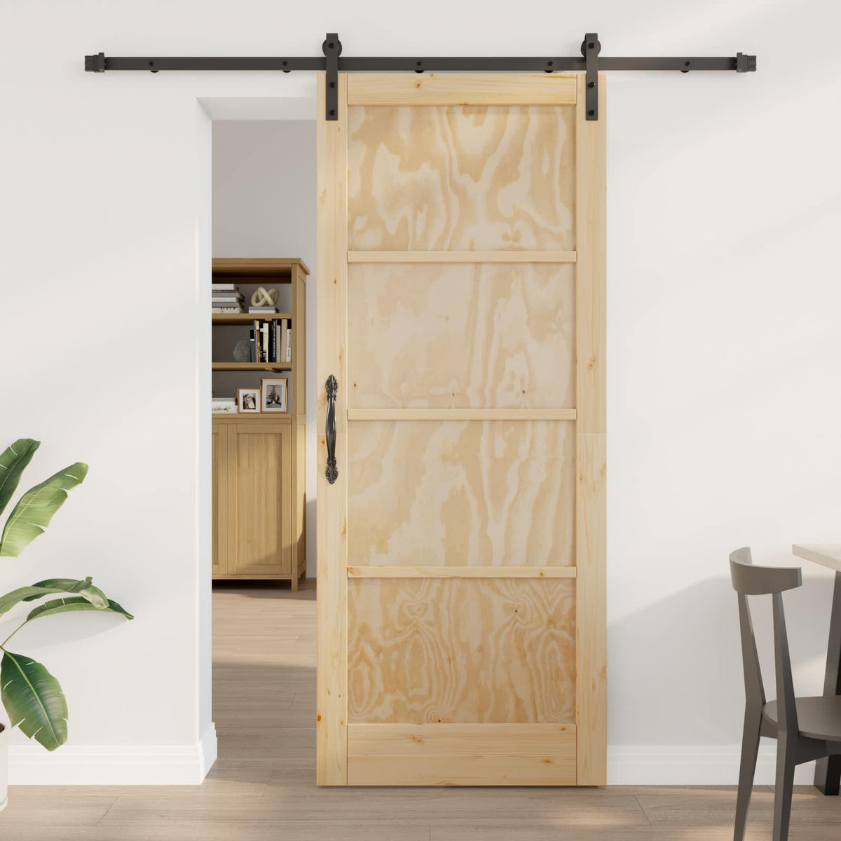 Sliding Door Solid Pine Wood 200 cm Natural and black 86 cm 211 cm