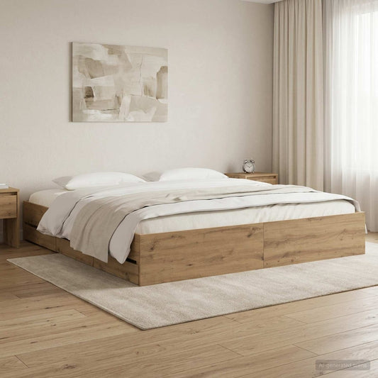 Bed Frame with Drawers without Mattress 180x200 cm Artisan oak