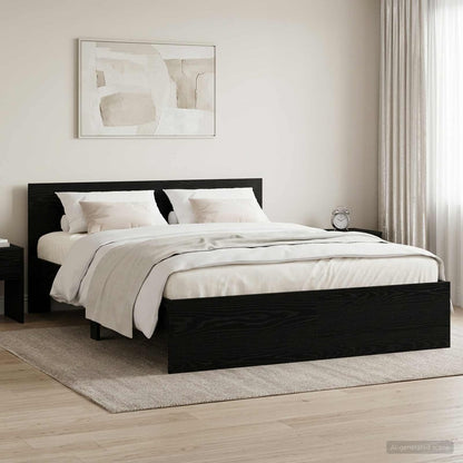 Bed Frame with Headboard Engineered wood Black Oak 160 x 200 cm