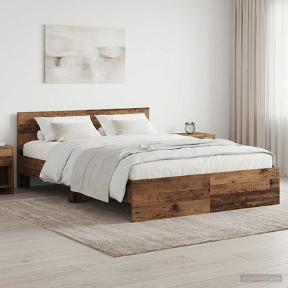 Bed Frame with Headboard Engineered wood Old Wood 140 x 200 cm