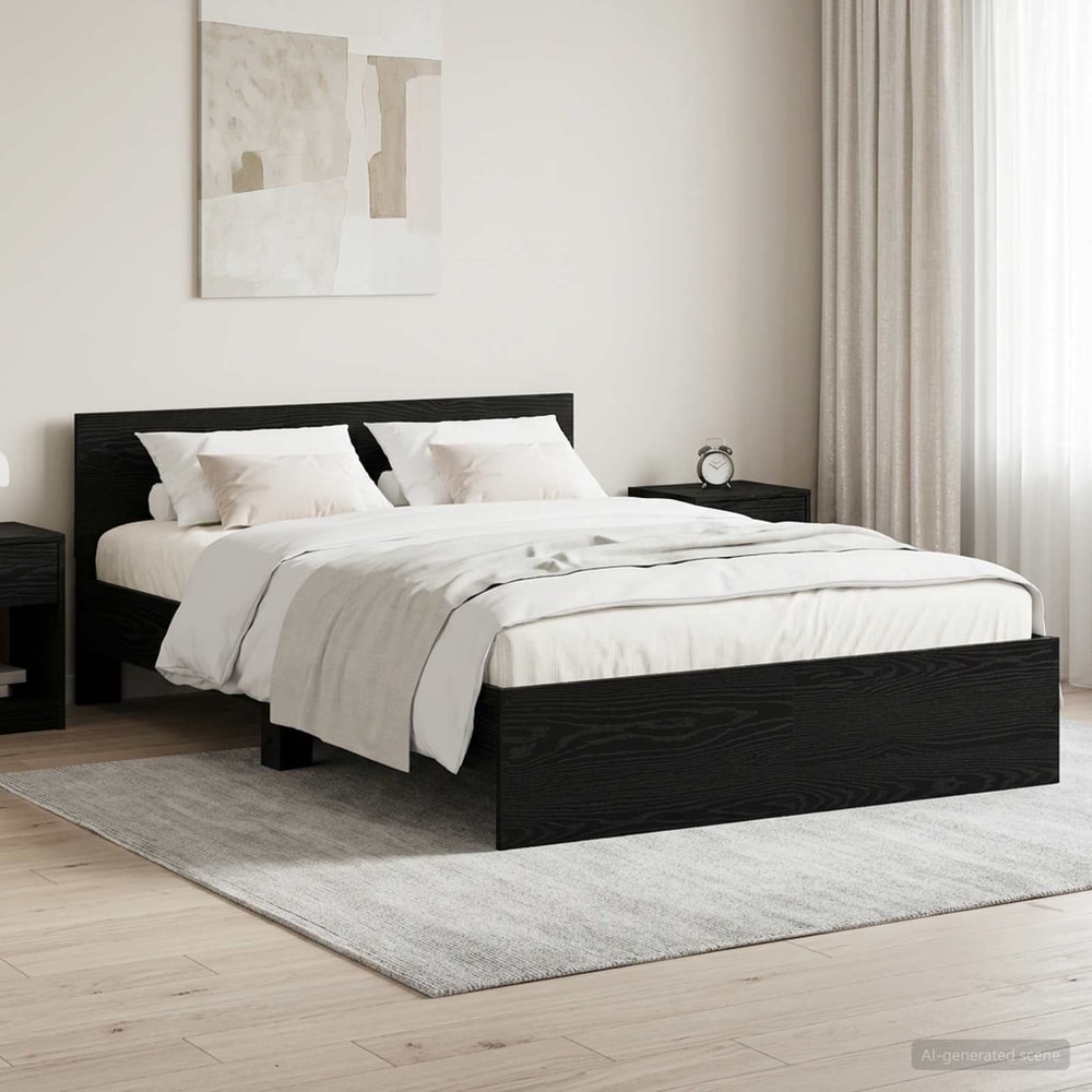 Bed Frame with Headboard Engineered wood Black Oak 140 x 200 cm