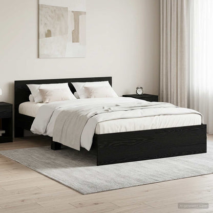 Bed Frame with Headboard Engineered wood Black Oak 140 x 200 cm