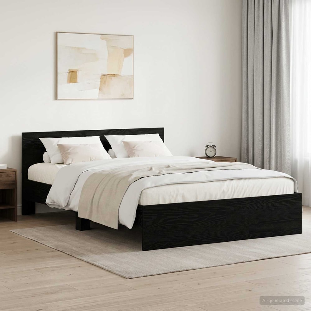 Bed Frame with Headboard Engineered wood Black Oak 140 x 190 cm