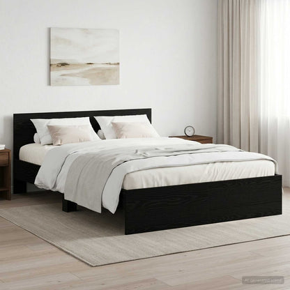 Bed Frame with Headboard Engineered wood Black Oak 135 x 190 cm