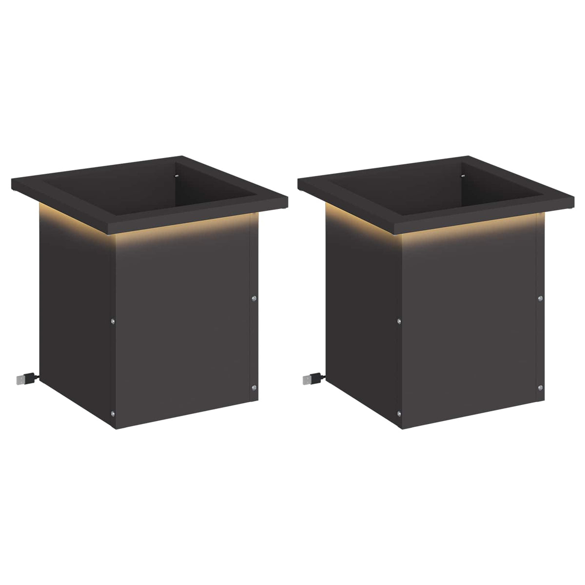 vidaXL Garden Planter with LED 2 pcs Black 30 x 30 x 30 cm Steel 2