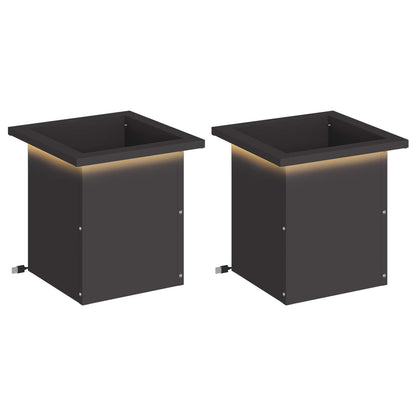 vidaXL Garden Planter with LED 2 pcs Black 30 x 30 x 30 cm Steel 2